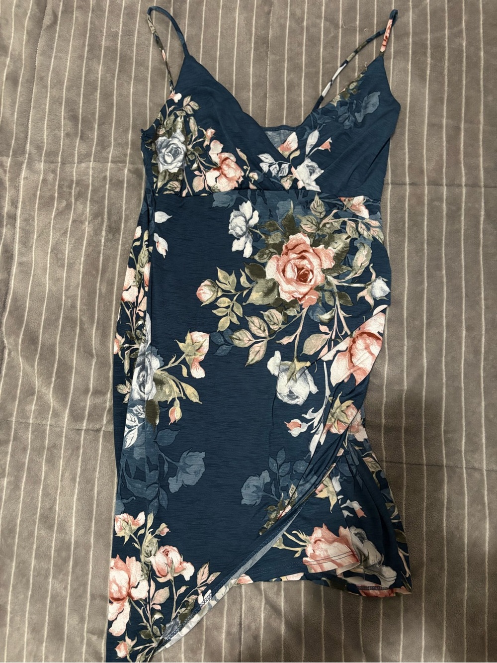 Fashion Magazine Navy Floral Slip Dress with Pink & Cream Roses